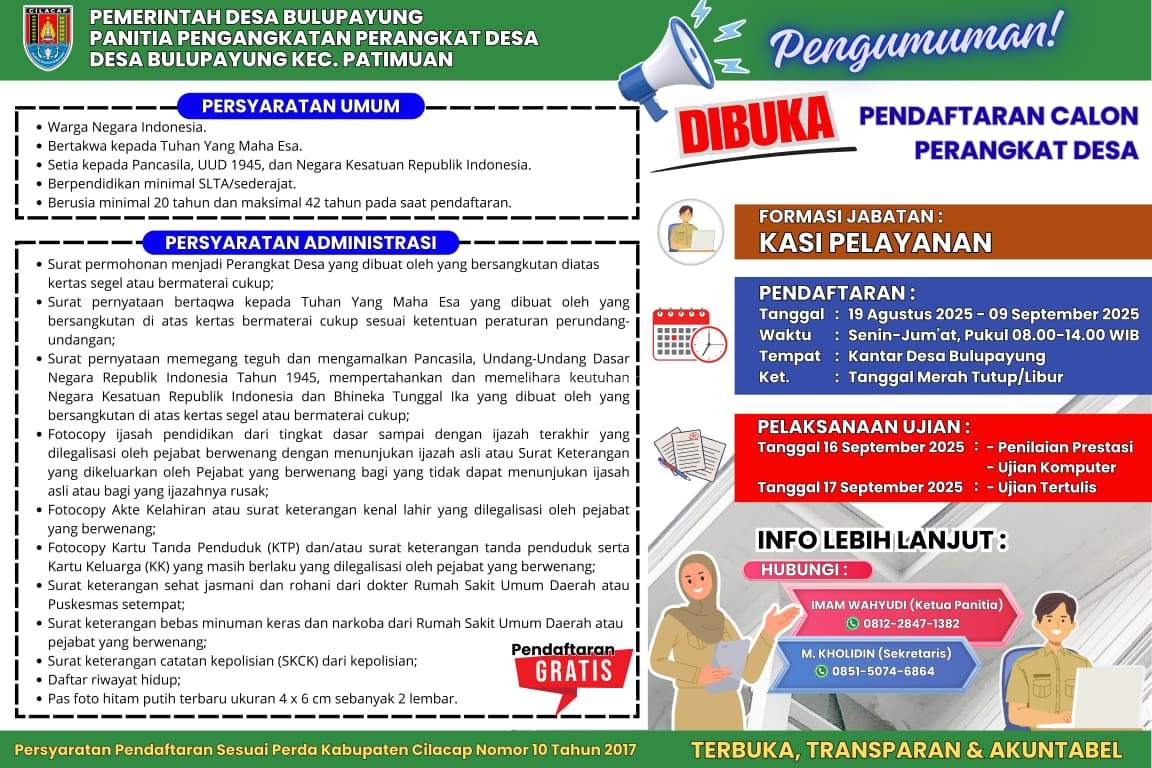 Pengumuman Pembukaan Pendaftaran Calon Perangkat Desa
